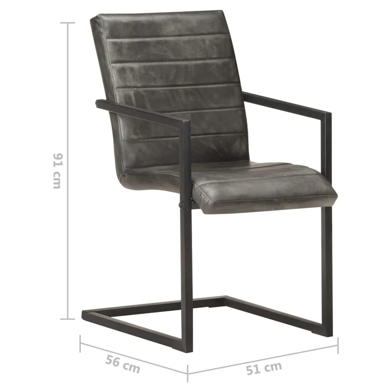 Lot de 2 chaises de salle à manger cuisine cantilever design rétro cuir véritable gris CDS020323