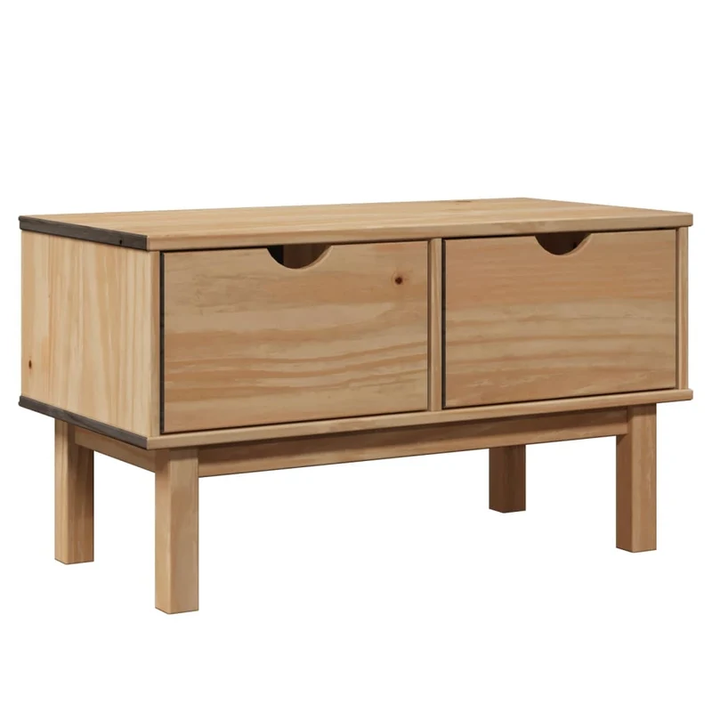Banc banquette de couloir avec deux tiroirs de rangement 80 x 40 x 45 cm en bois de pin massif brun DEC024706