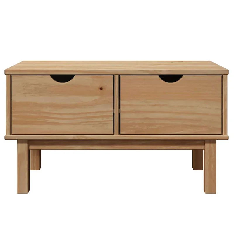 Banc banquette de couloir avec deux tiroirs de rangement 80 x 40 x 45 cm en bois de pin massif brun DEC024706