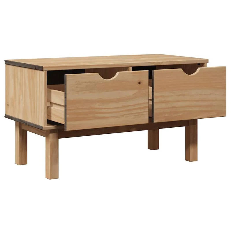 Banc banquette de couloir avec deux tiroirs de rangement 80 x 40 x 45 cm en bois de pin massif brun DEC024706