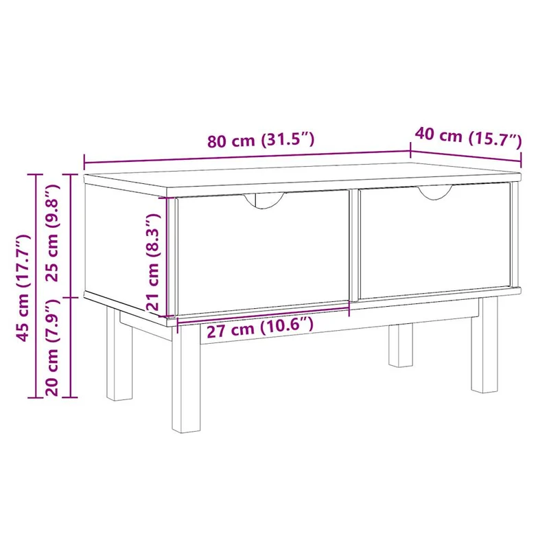 Banc banquette de couloir avec deux tiroirs de rangement 80 x 40 x 45 cm en bois de pin massif brun DEC024706