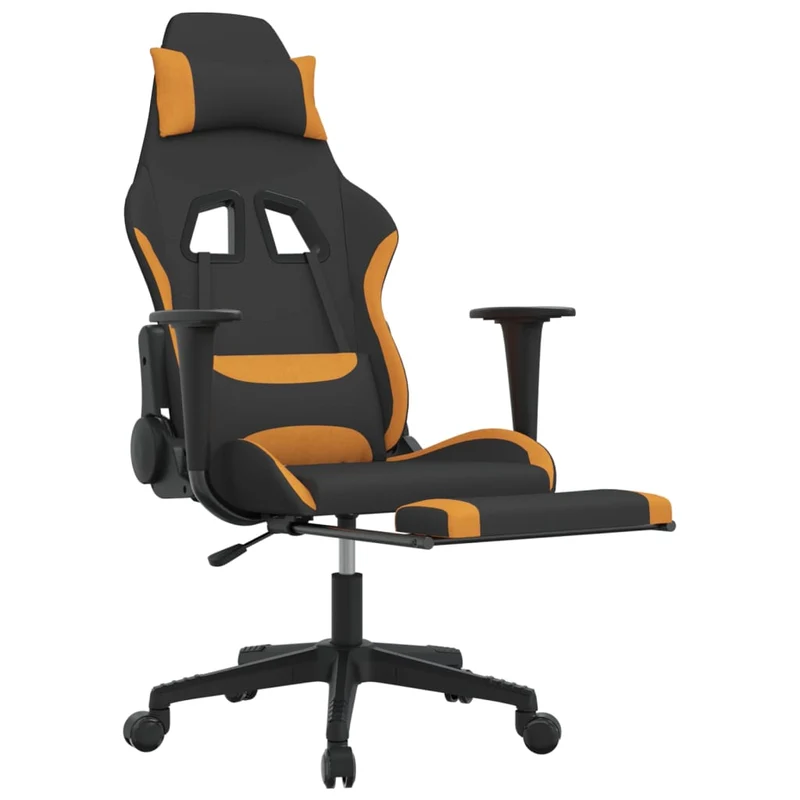 Fauteuil de bureau chaise gaming avec coussin lombaire avec repose-pied noir et orange tissu orange DEC025842