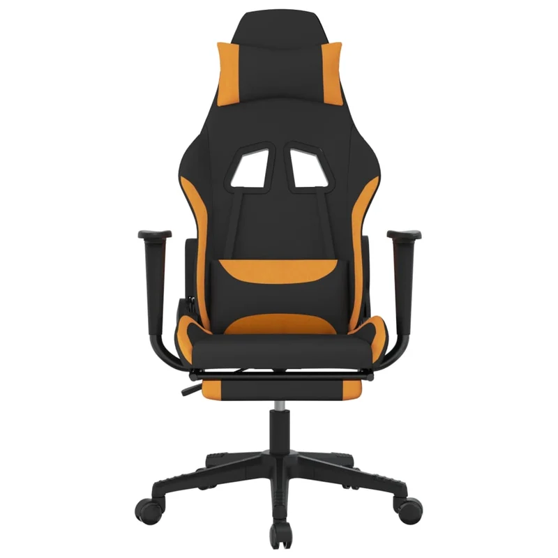 Fauteuil de bureau chaise gaming sur roulettes avec repose-pied en tissu noir et orange DEC025788