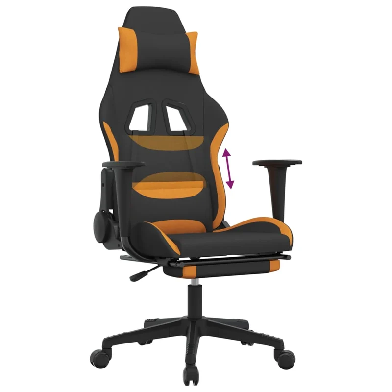 Fauteuil de bureau chaise gaming sur roulettes avec repose-pied en tissu noir et orange DEC025788