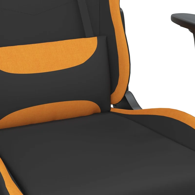 Fauteuil de bureau chaise gaming sur roulettes avec repose-pied en tissu noir et orange DEC025788