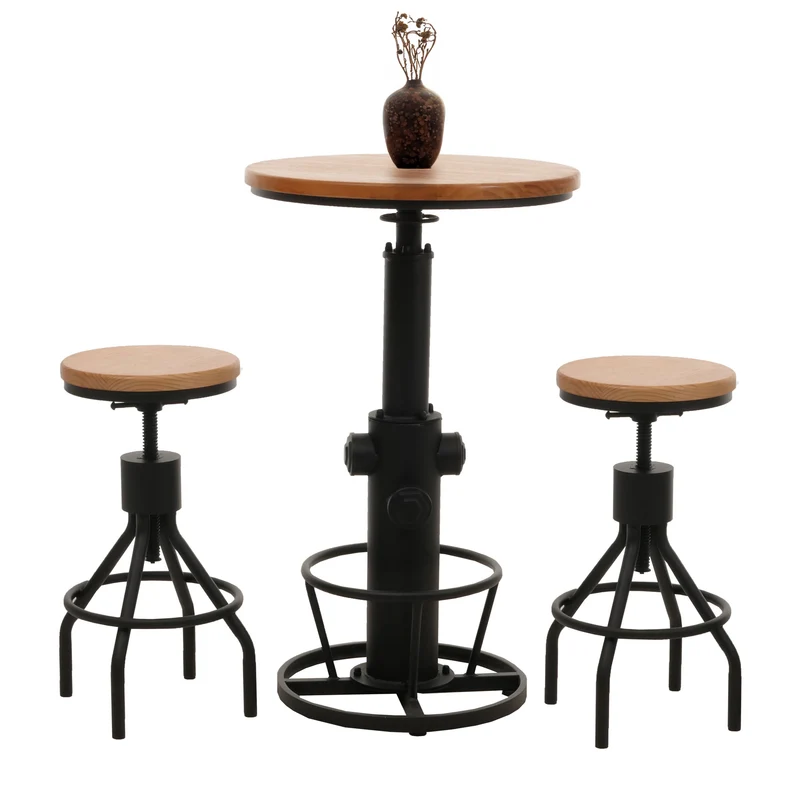 2x tabourets de bar avec table de bar rotatif design industriel en bois naturel et métal 04_0006769