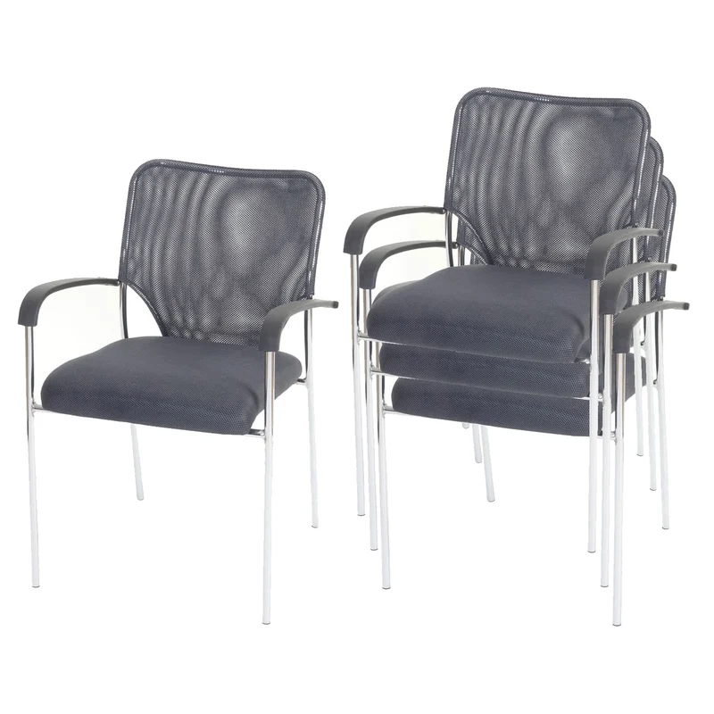 Lot de 4 chaises visiteur empilables avec accoudoirs structure métallique assise et dossier en mesh coloris anthracite 04_0011388