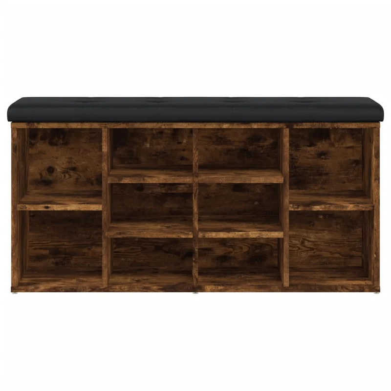 Banc de rangement à chaussures avec coussin d'assise et compartiment 102 x 32 x 50 cm bois d'ingénierie couleur chêne fumé DEC024838