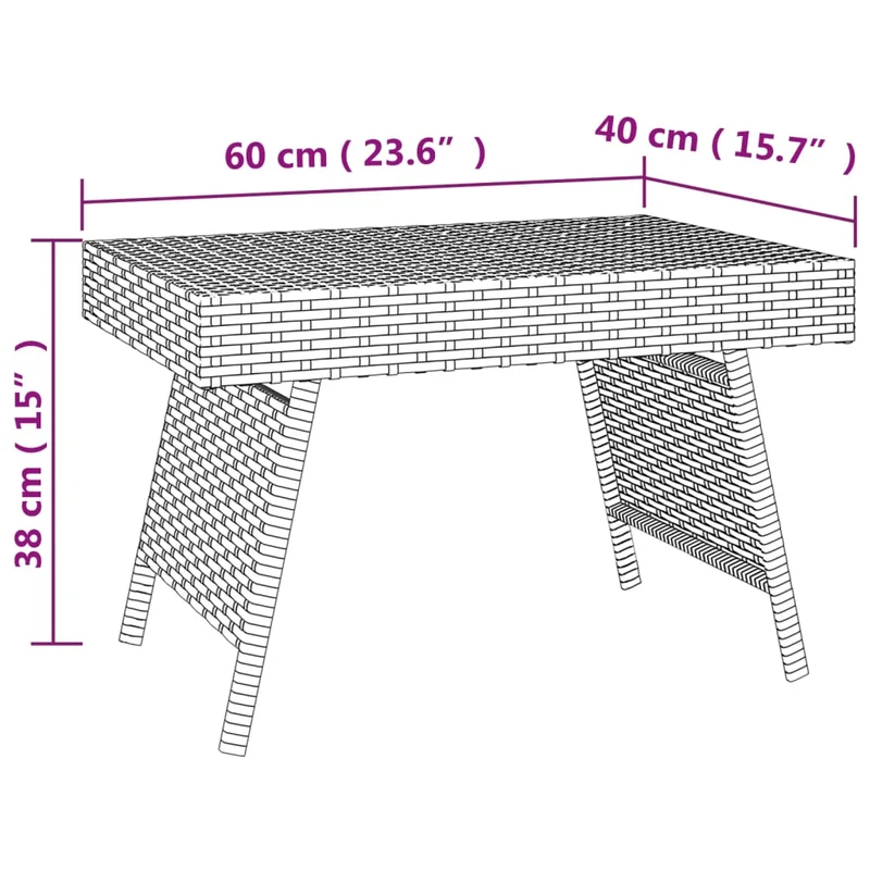 Table d'appoint pour intérieur ou extérieur 60 x 40 x 38 cm résine tressée noir et acier DEC032516