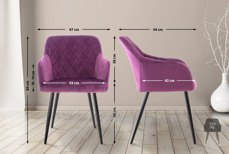 Lot de 2 chaises de salle à manger style retro chic tissu violet et pieds en métal noir 10_0001562