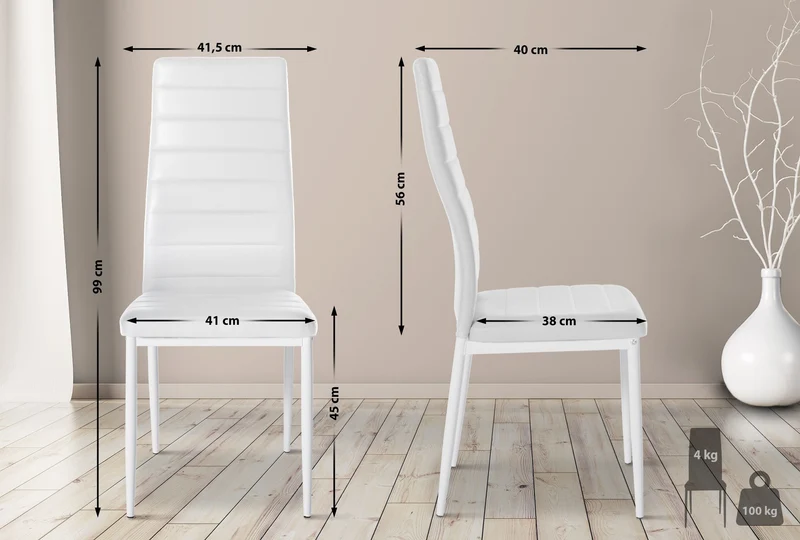 Lot de 4 chaises de salle à manger design simple en synthétique blanc avec couture cadre en métal noir CDS10409