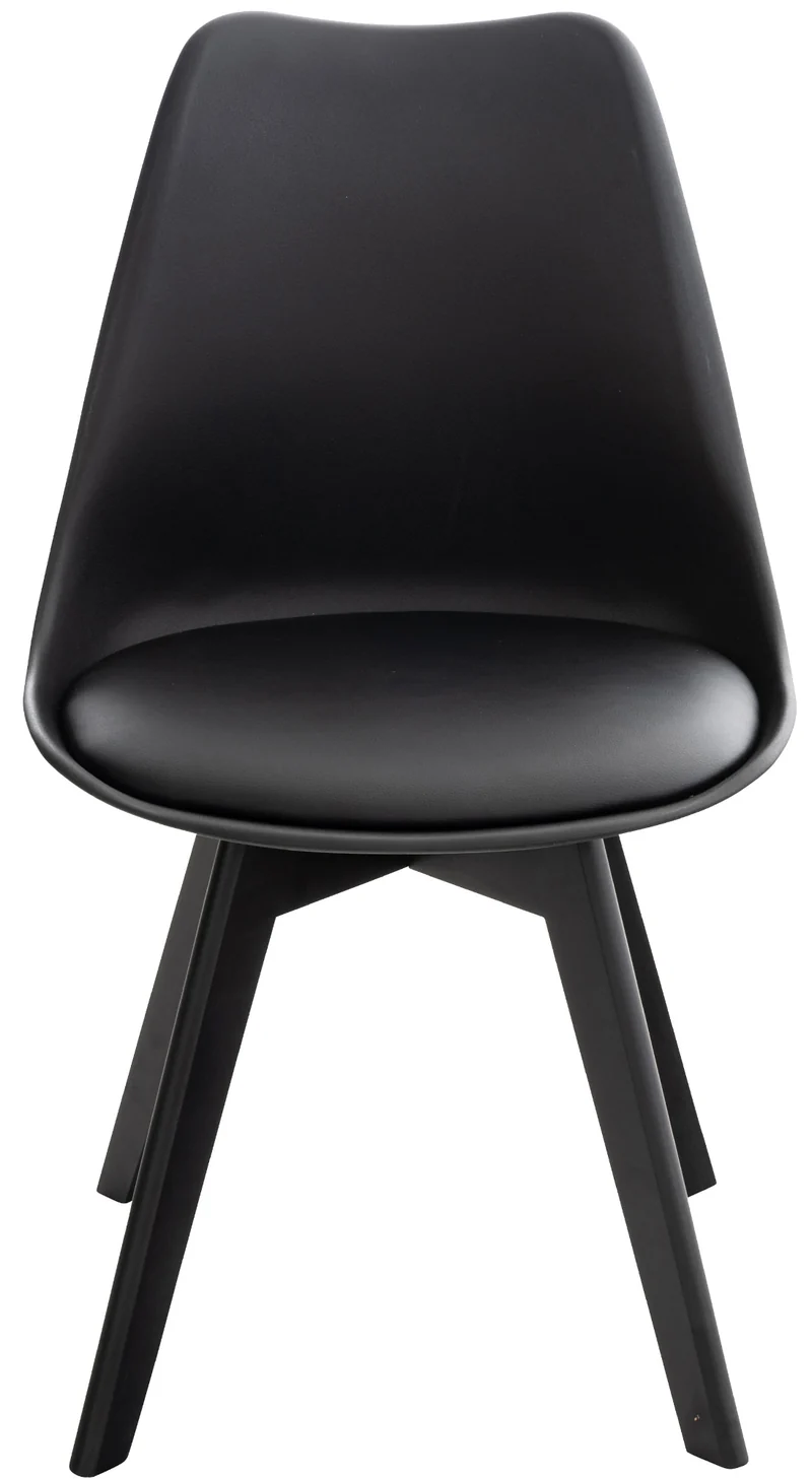 Chaise de salle à manger x1 design scandinave en plastique et PVC noir et pieds en bois noir 10_0002276