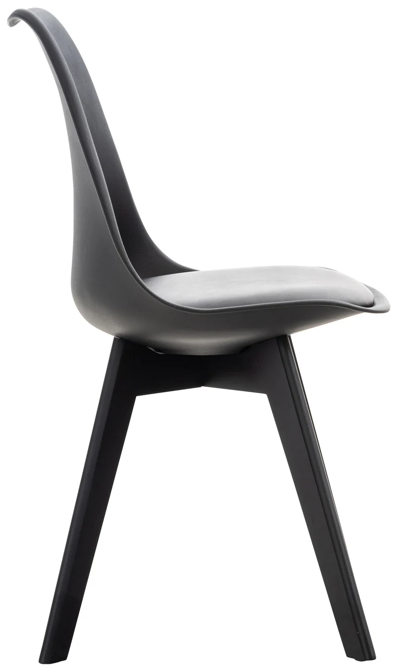 Chaise de salle à manger x1 design scandinave en plastique et PVC noir et pieds en bois noir 10_0002276