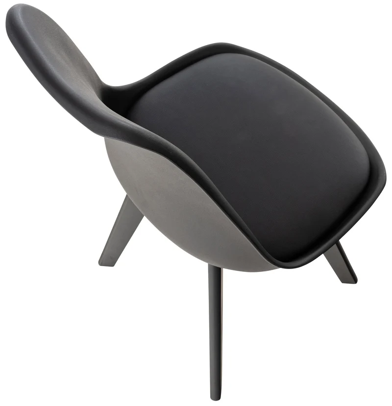 Chaise de salle à manger x1 design scandinave en plastique et PVC noir et pieds en bois noir 10_0002276