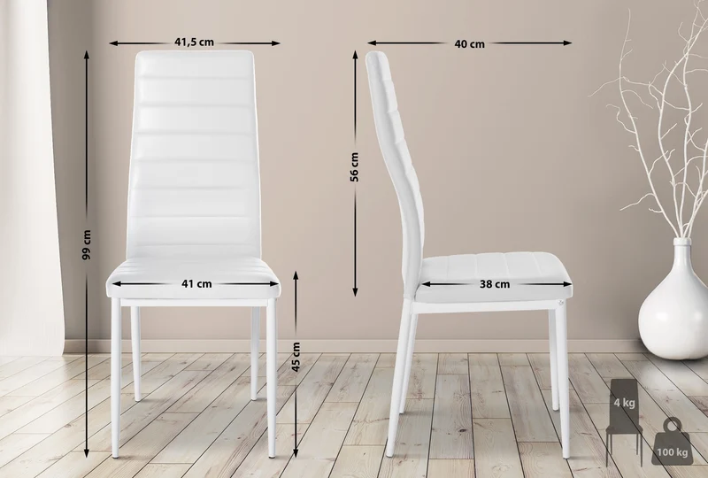 Chaise de salle à manger x1 design simple en PVC blanc avec couture décorative cadre en métal blanc 10_0002053
