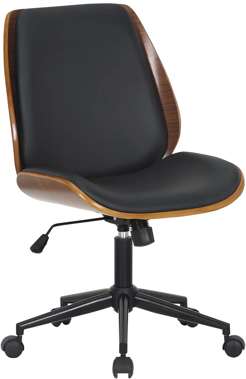 Fauteuil de bureau sur roulettes pivotante et réglable design moderne synthétique noir bois et métal noir BUR10681