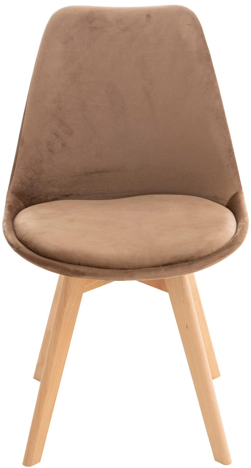 Lot de 4 chaises de salle à manger design scandinave en tissu velours marron pieds bois clair CDS10381