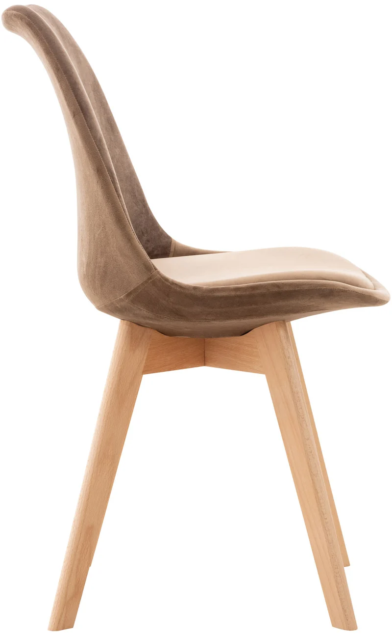Lot de 4 chaises de salle à manger design scandinave en tissu velours marron pieds bois clair CDS10381