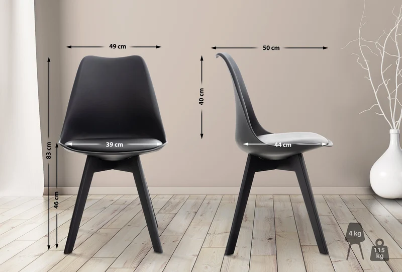 Lot de 4 chaises de salle à manger design moderne en PVC et plastique noir et pieds en bois noir 10_0001845