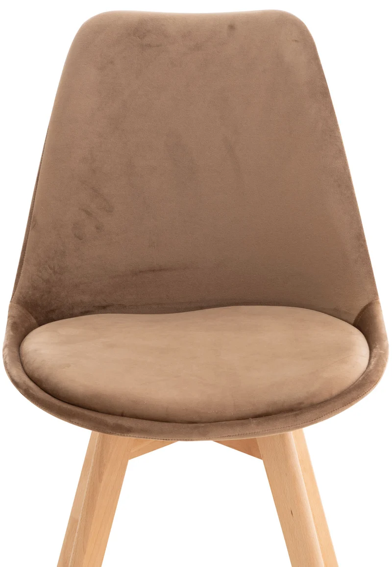 Chaise de salle à manger x1 design scandinave en velours marron et pieds en bois clair 10_0002281