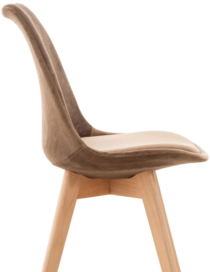 Chaise de salle à manger x1 design scandinave en velours marron et pieds en bois clair 10_0002281