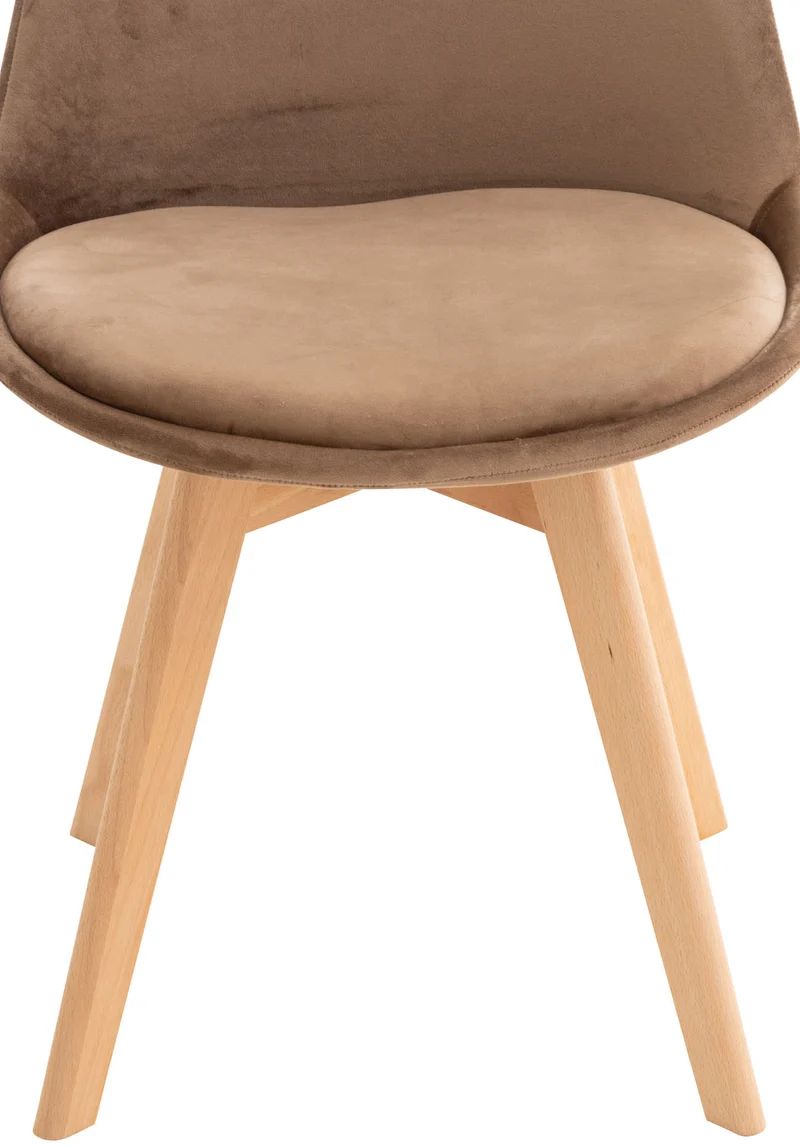 Chaise de salle à manger x1 design scandinave en velours marron et pieds en bois clair 10_0002281