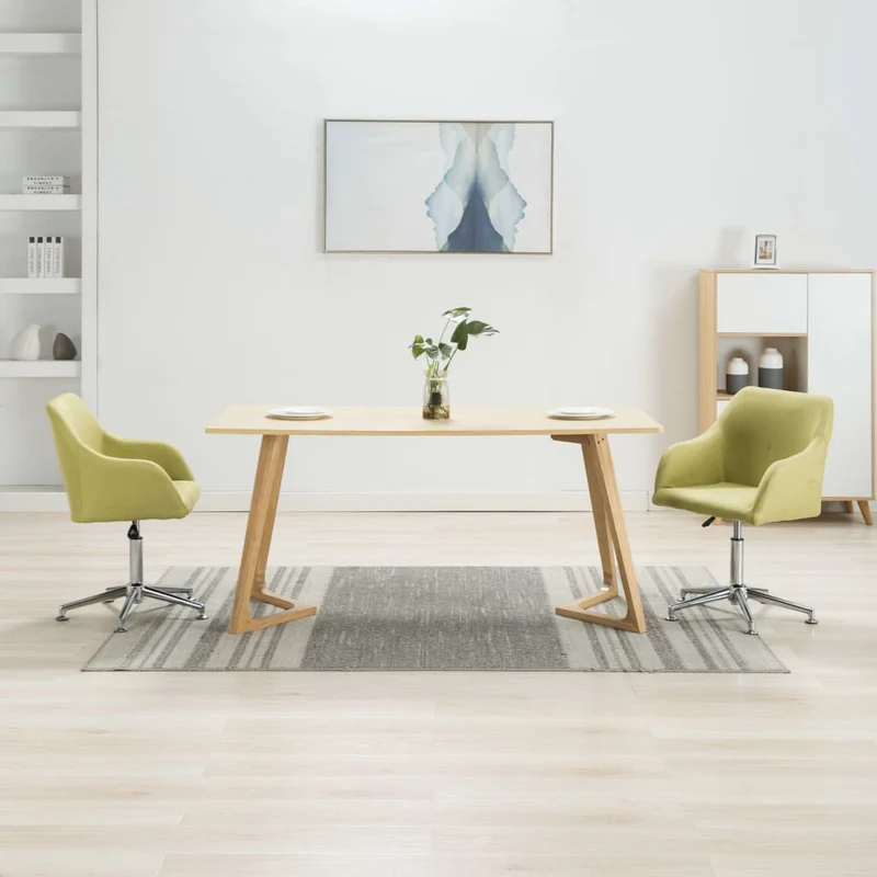 Lot de 2 chaises de salle à manger cuisine pivotantes design contemporain tissu vert CDS020944