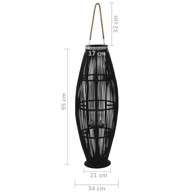 Bougeoir suspendu ou sur pied porte-bougie bambou naturel décoration extérieur Noir hauteur 95 cm DEC020006