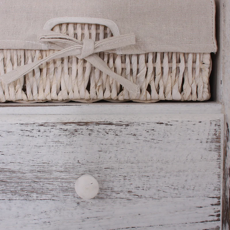 Meuble d’entrée avec banc 62 cm avec porte manteau mural rangement paniers tiroirs style vintage tructure en bois de paulownia blanc 04_0011446