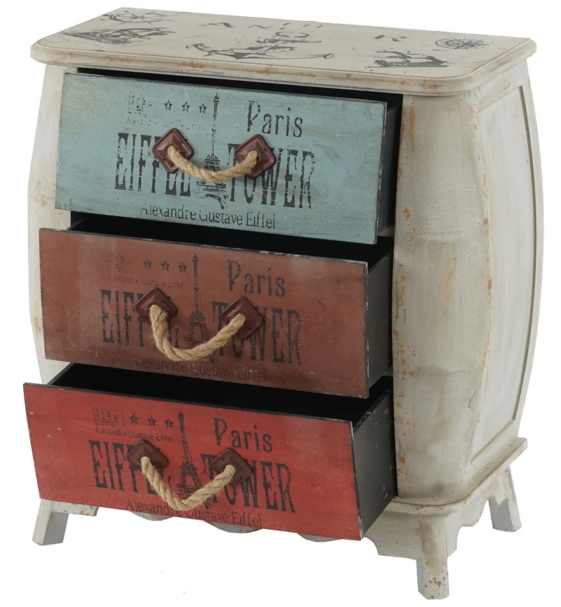 Commode vintage 70 cm hauteur 74,5 cm avec 3 tiroirs style shabby bois naturel 04_0011464