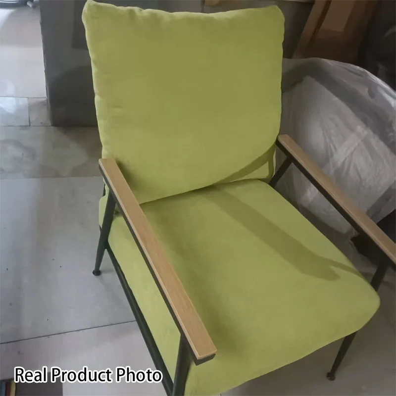 Modern Minimalist Velvet Sponge Steel Curved Accent Chair Backrest Armrest For Living Room