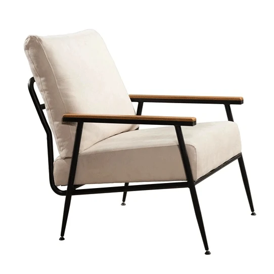 Modern Minimalist Velvet Sponge Steel Curved Accent Chair Backrest Armrest For Living Room