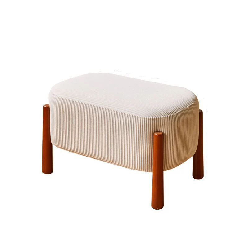 Modern Minimalist Oval Rubberwood Corduroy Teddy Fleece Faux Mink Fur Yarn Sponge Low Stool Backless Armless For Hallway