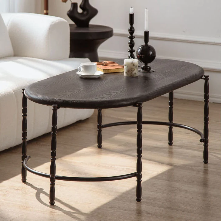 Traditional Vintage Oval Round Iron Medium Density Fiberboard End Table 1/2-Tier 3/5-Leg For Living Room