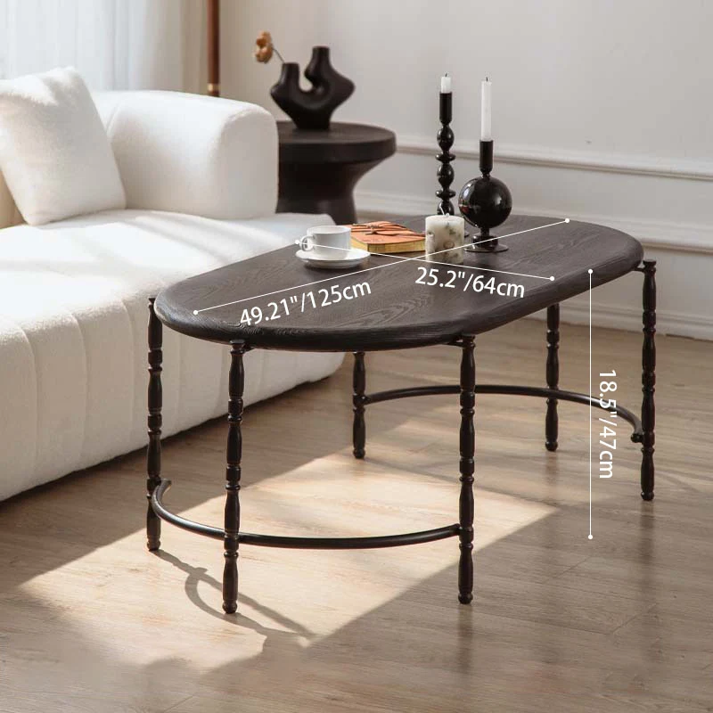 Traditional Vintage Oval Round Iron Medium Density Fiberboard End Table 1/2-Tier 3/5-Leg For Living Room