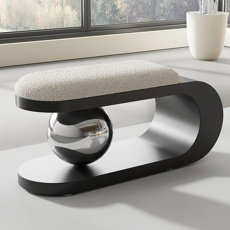 Modern Art Deco Geometric Carbon Steel Iron Stainless Steel Sherpa Fabric Sponge Bench Backless Armless For Entryway