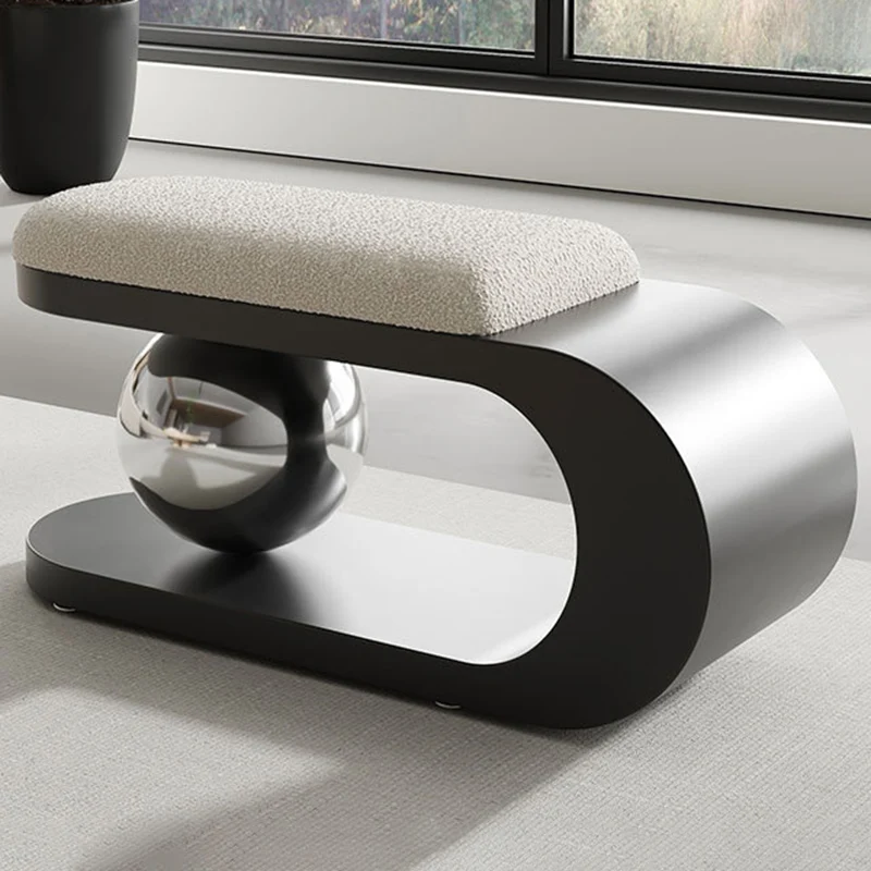Modern Art Deco Geometric Carbon Steel Iron Stainless Steel Sherpa Fabric Sponge Bench Backless Armless For Entryway