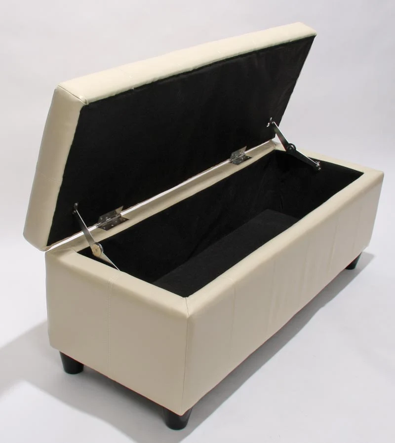 Banc coffre de rangement 112 cm hauteur 45 cm avec assise rembourrée ouverture coffre rangement intégré cuir et simili cuir crème 04_0011570