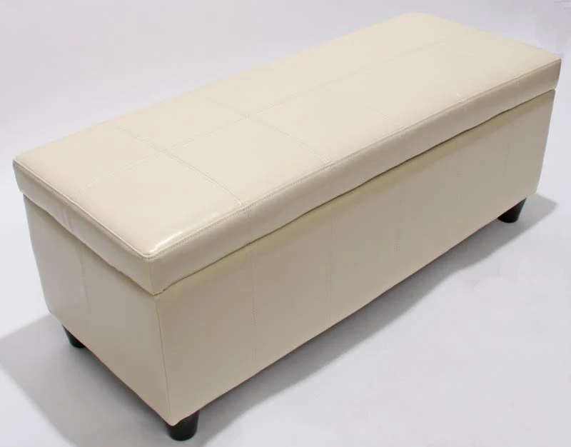 Banc coffre de rangement 112 cm hauteur 45 cm avec assise rembourrée ouverture coffre rangement intégré cuir et simili cuir crème 04_0011570