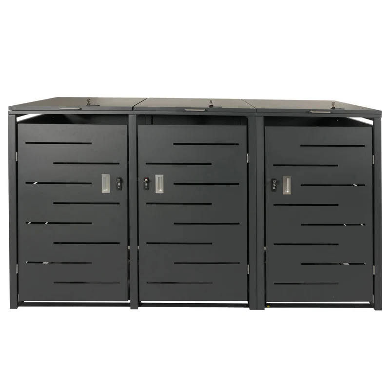 Abri cache poubelles 3 bacs 197 cm hauteur 117 cm profondeur 80 cm verrouillable extensible acier anthracite 04_0010972