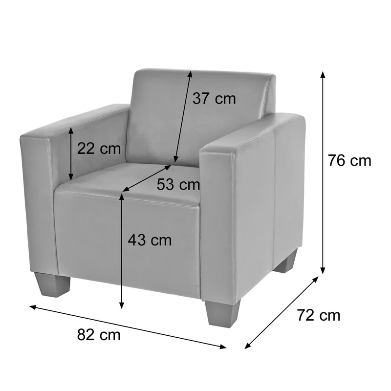 Fauteuil lounge 82 cm hauteur 76 cm profondeur 72 cm assise confortable design moderne cuir synthétique gris foncé 04_0010625