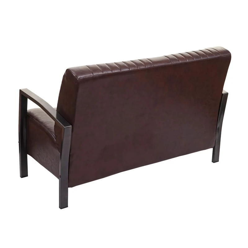 Canapé 2 places avec dossier et les accoudoirs largeur 127 cm style industriel assise confortable cuir synthétique marron vintage structure en acier 04_0010921