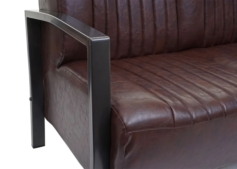 Canapé 2 places avec dossier et les accoudoirs largeur 127 cm style industriel assise confortable cuir synthétique marron vintage structure en acier 04_0010921