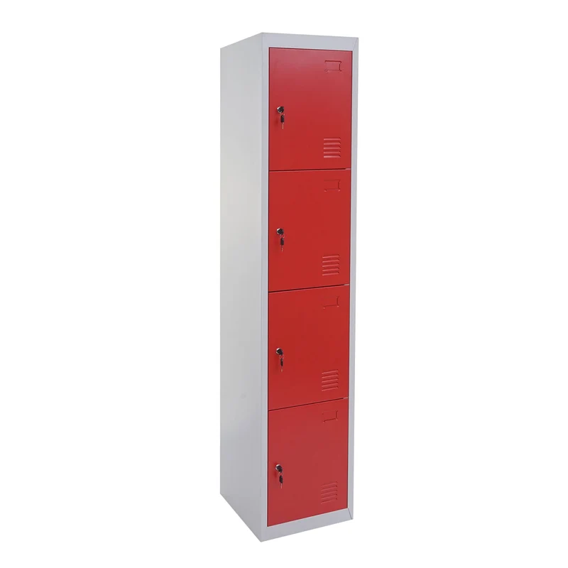 Casier métallique hauteur 180 cm 4 compartiments avec serrures structure en acier thermolaqué gris rouge 04_0010879