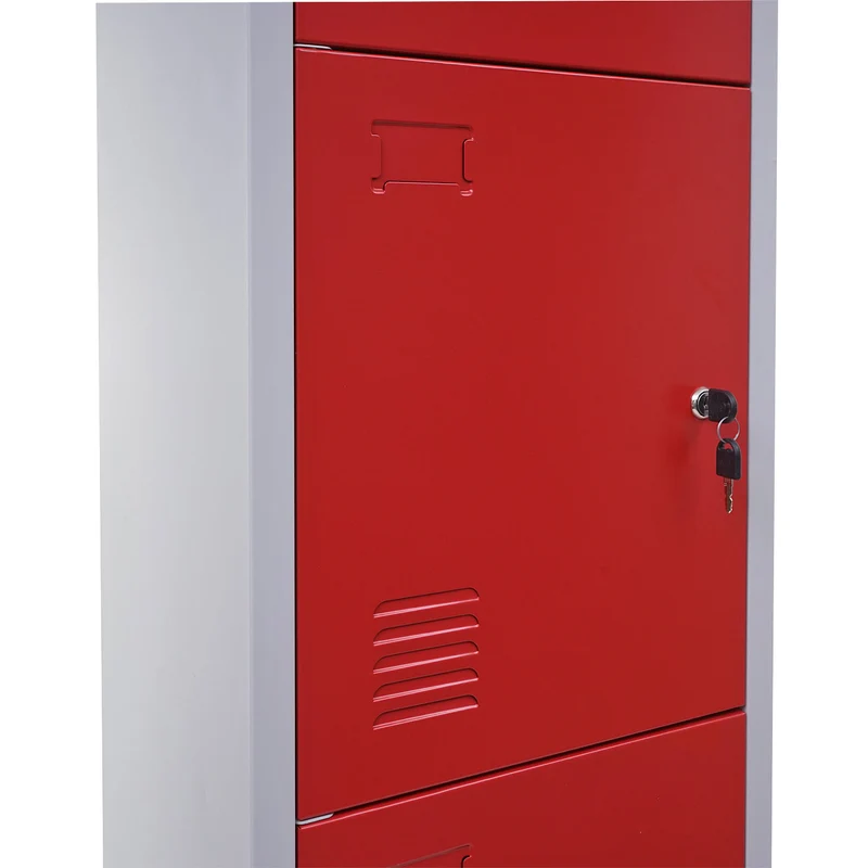 Casier métallique hauteur 180 cm 4 compartiments avec serrures structure en acier thermolaqué gris rouge 04_0010879