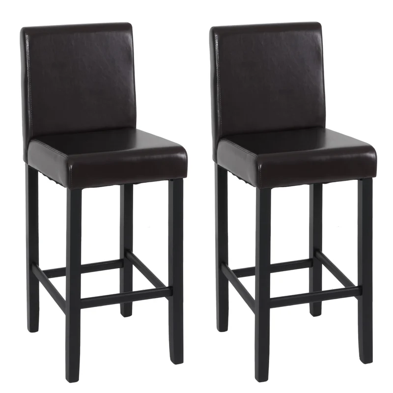 Lot de 2 tabourets de bar avec dossier et repose-pieds revêtement en cuir véritable marron structure en bois pieds foncés 04_0011613