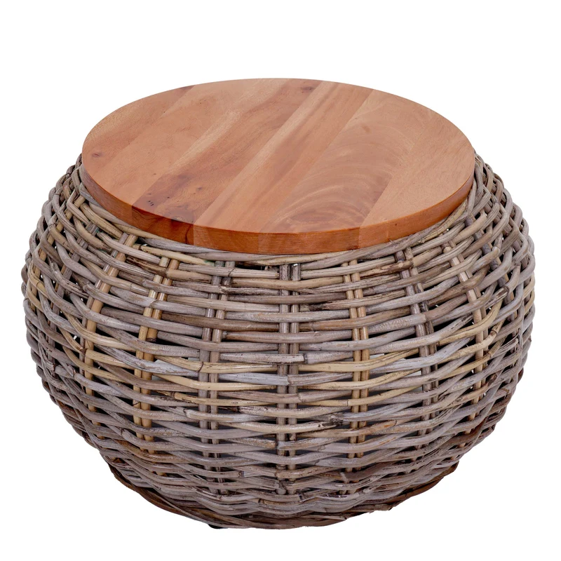 Table d appoint ronde 49 cm hauteur 33 cm structure en métal thermolaqué plateau en bois et rotin kubu naturel 04_0008502