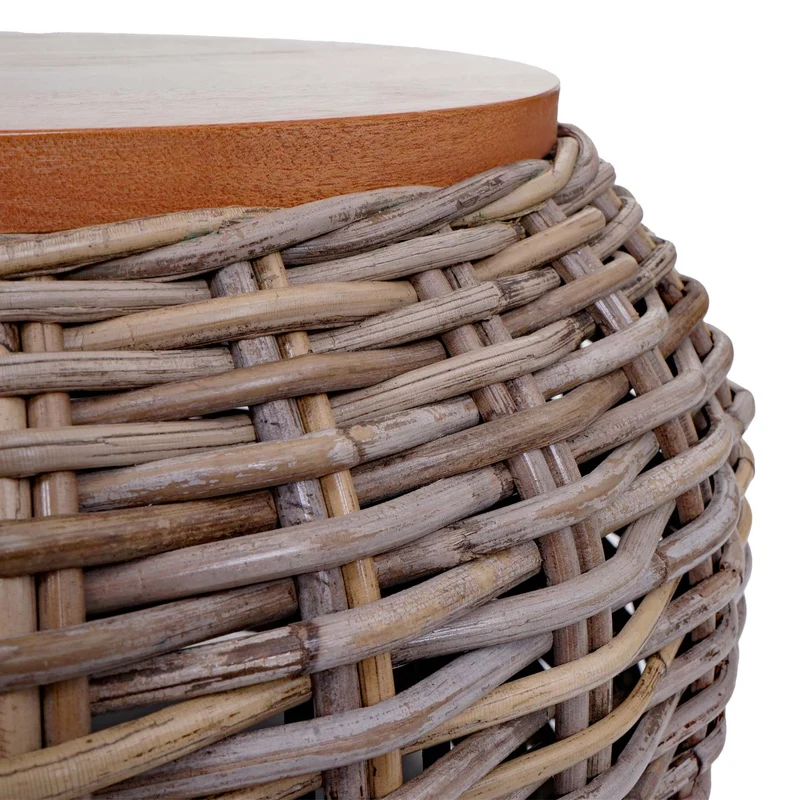 Table d appoint ronde 49 cm hauteur 33 cm structure en métal thermolaqué plateau en bois et rotin kubu naturel 04_0008502