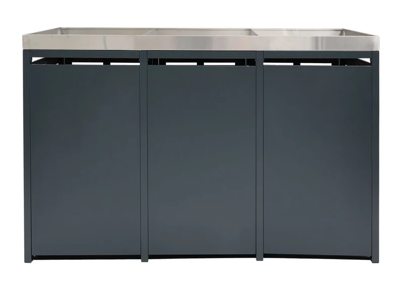 Abri poubelles triple avec bac à plantes 200 x 84 cm structure en acier galvanisé panneaux en bois composite WPC 04_0008237