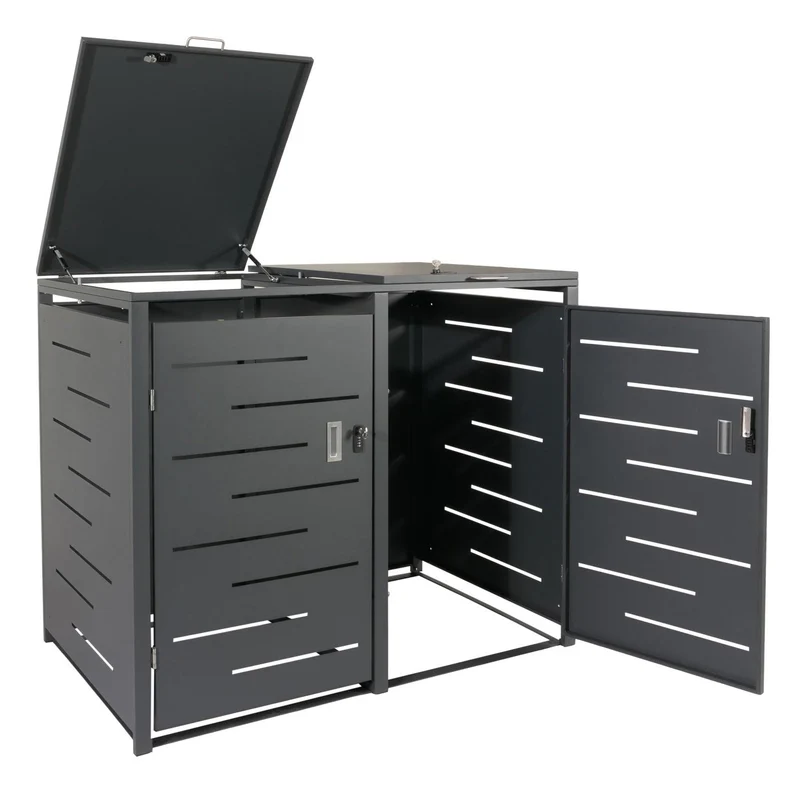 Abri poubelles double 2 bacs sécurisé verrouillable 80 à 240 L 131 x 80 cm structure en acier galvanisé anthracite 04_0008226